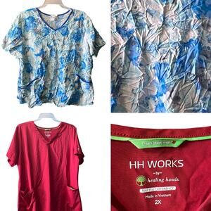 Scrub Star  HH Works Top 2X Set 2 Healing Hands Uniform Nursing Dental Medical